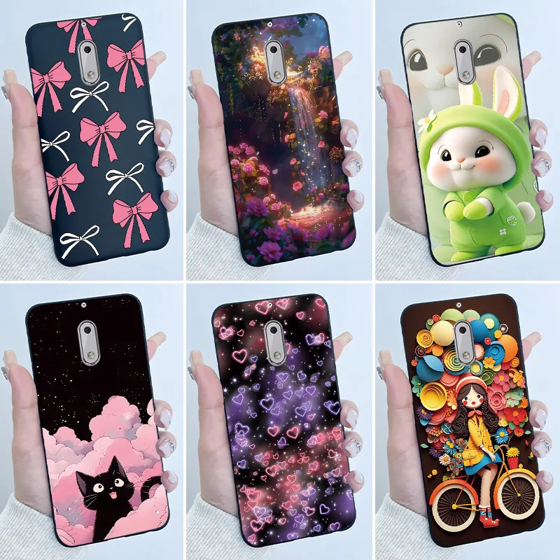 Soft TPU Case For Nokia 6 6.1 Plus Nokia6 Phone Case Luxury Cute Love Rabbit Funny Cartoon Black Silicone Shockproof Back Cover