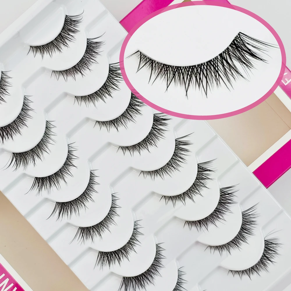 Ciglia di tipo volpe stile diagonale corto davanti lungo dietro Xuanfeiwu, stelo trasparente naturale di celebrità di Internet, coda per occhi allungata, ciglia finte a striscia completa, ciglia per trucco naturale realistico Cat-Eye