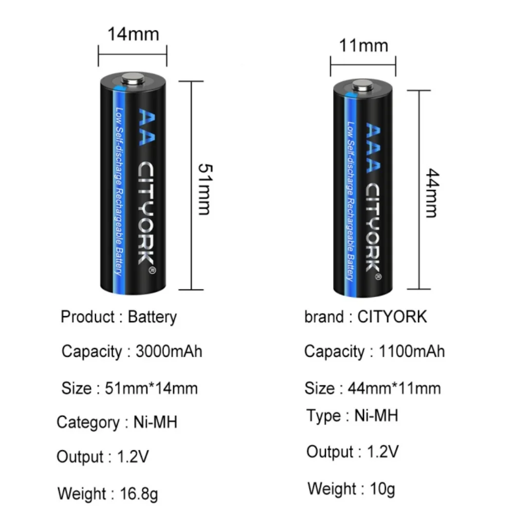 CITYORK 1.2V AA+AAA rechargeable batteries AA 3000mAh AAA 1100mAh aa 2A Battery aaa nimh battery and LCD 1.2V AA AAA Charger