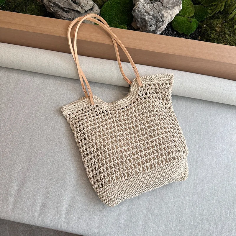 Casual Shoulder Bag2024New Woven Bag Hollow Mesh Tote Bag Seaside Vacation Beach Bag Women's Bag