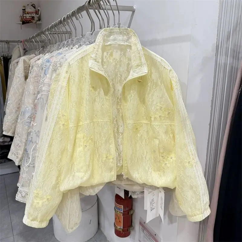 High Quality Jacket Women Spring New Loose Joker Slim Casual Collar Lace Short Coat Female Sun-protective Clothing Top Ladies