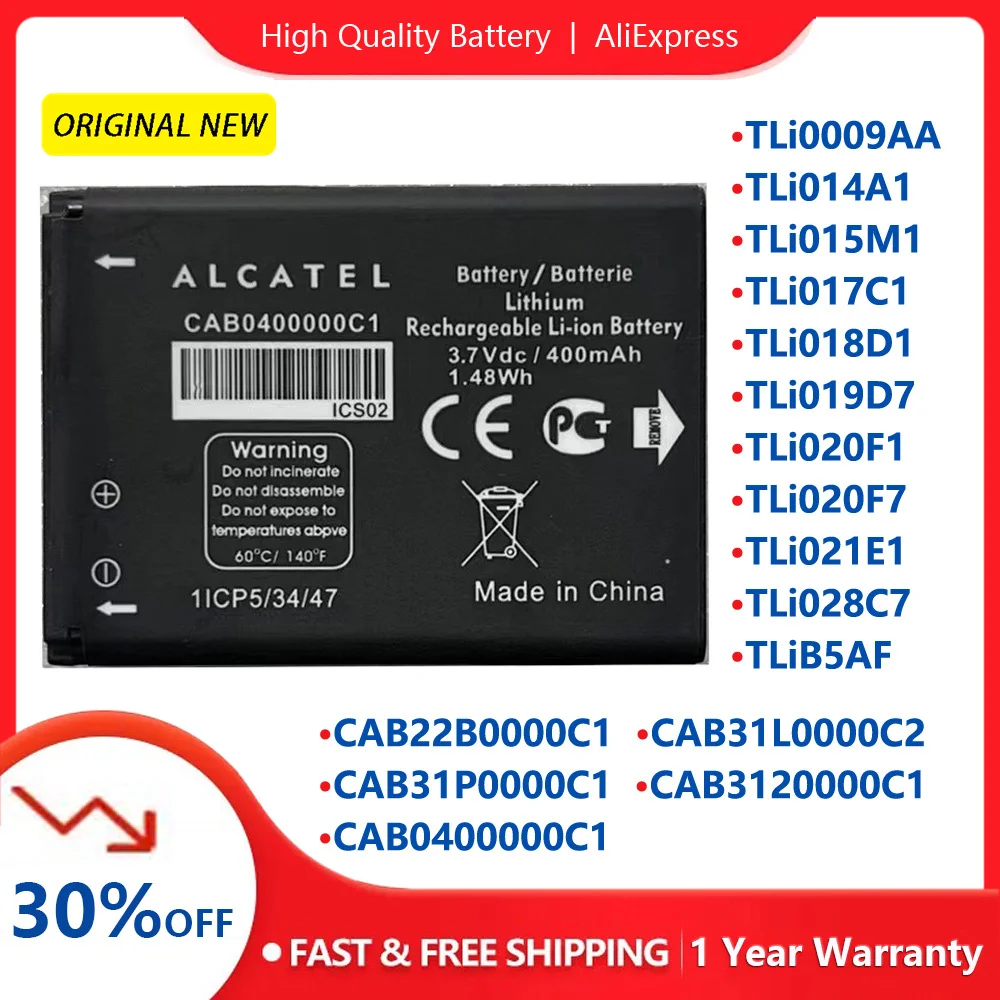 

Original New Replacement Battery For ALCATEL TLi009AA TLi028C7 TLi019D7 CAB0400000C1 CAB31L0000C2 CAB22B0000C1 TLiB5AF Batteria