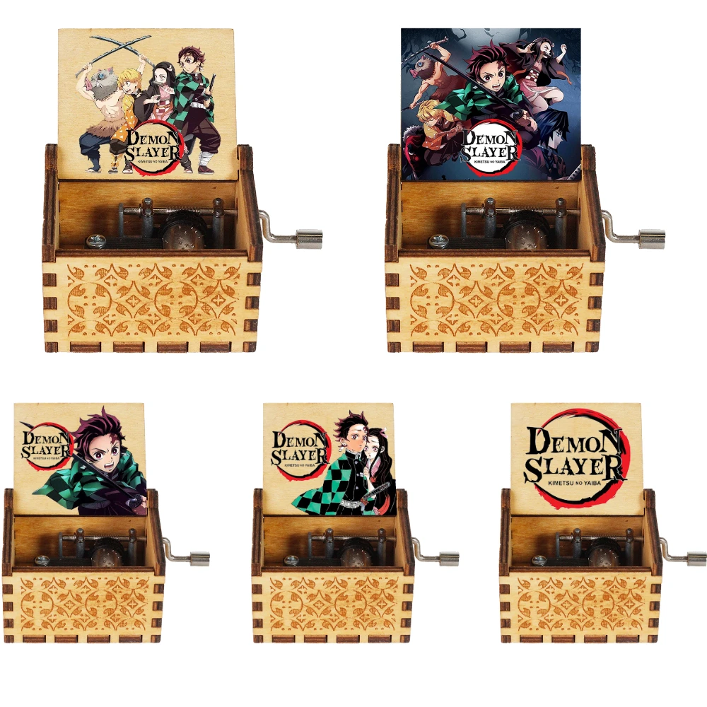 Engraved Vintage Wooden Hand Crank Music Box, Anime Themed (Dragon Ball Z/Naruto/Demon Slayer), Ideal Gift for Anime Fans view 3