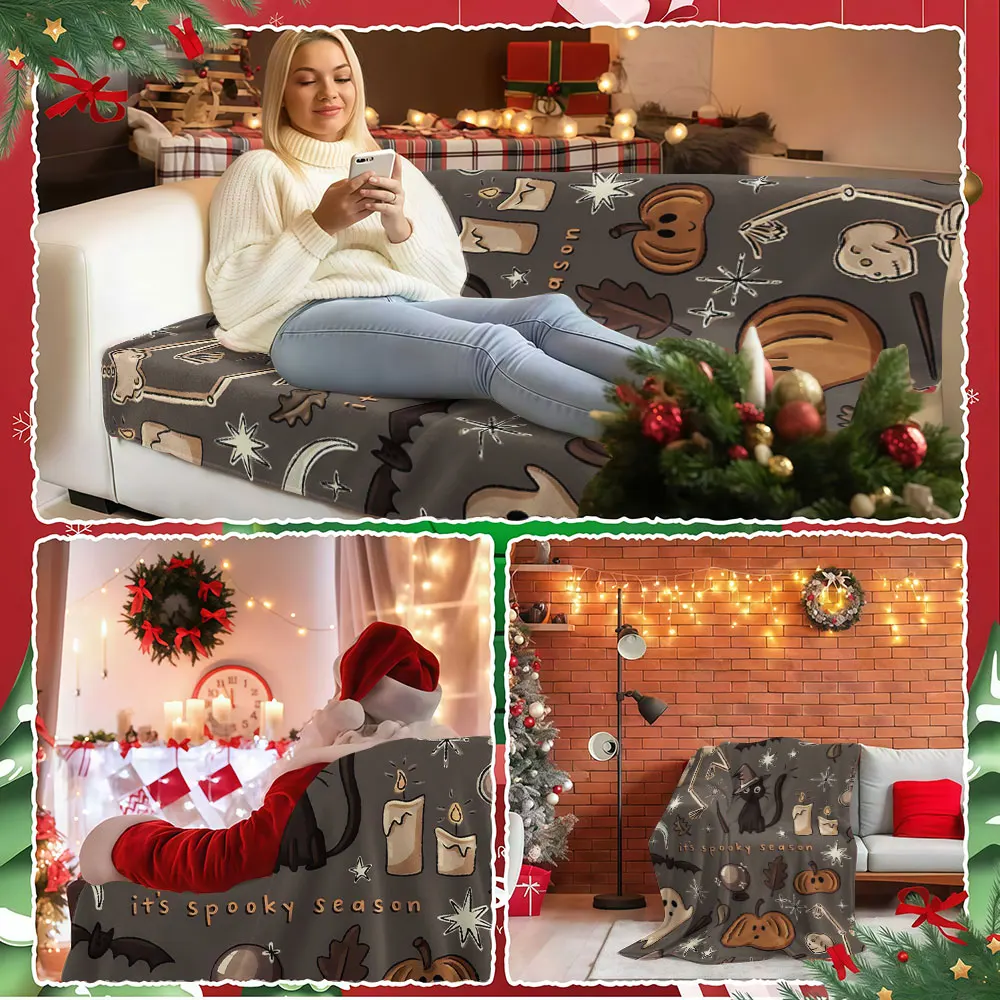Spooky Delights Winter Summer Flannel Blanket Throw Fleece Soft Fuzzy Plush Cozy Fleece Blankets for Sofa Ideal Gifts