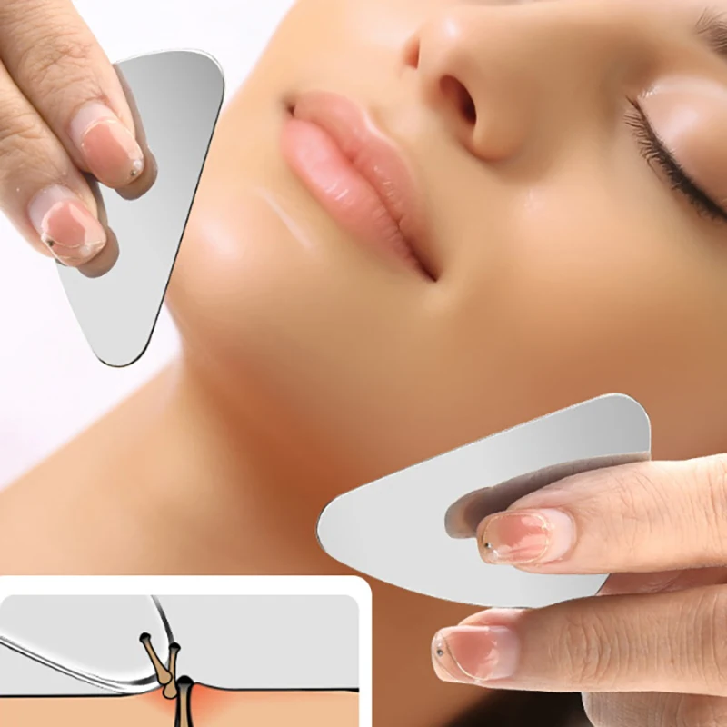 Raspador de espinillas de acero inoxidable para limpieza de folículos, 1 piezas, Gua Sha, masajeador para el cuidado de la piel Facial