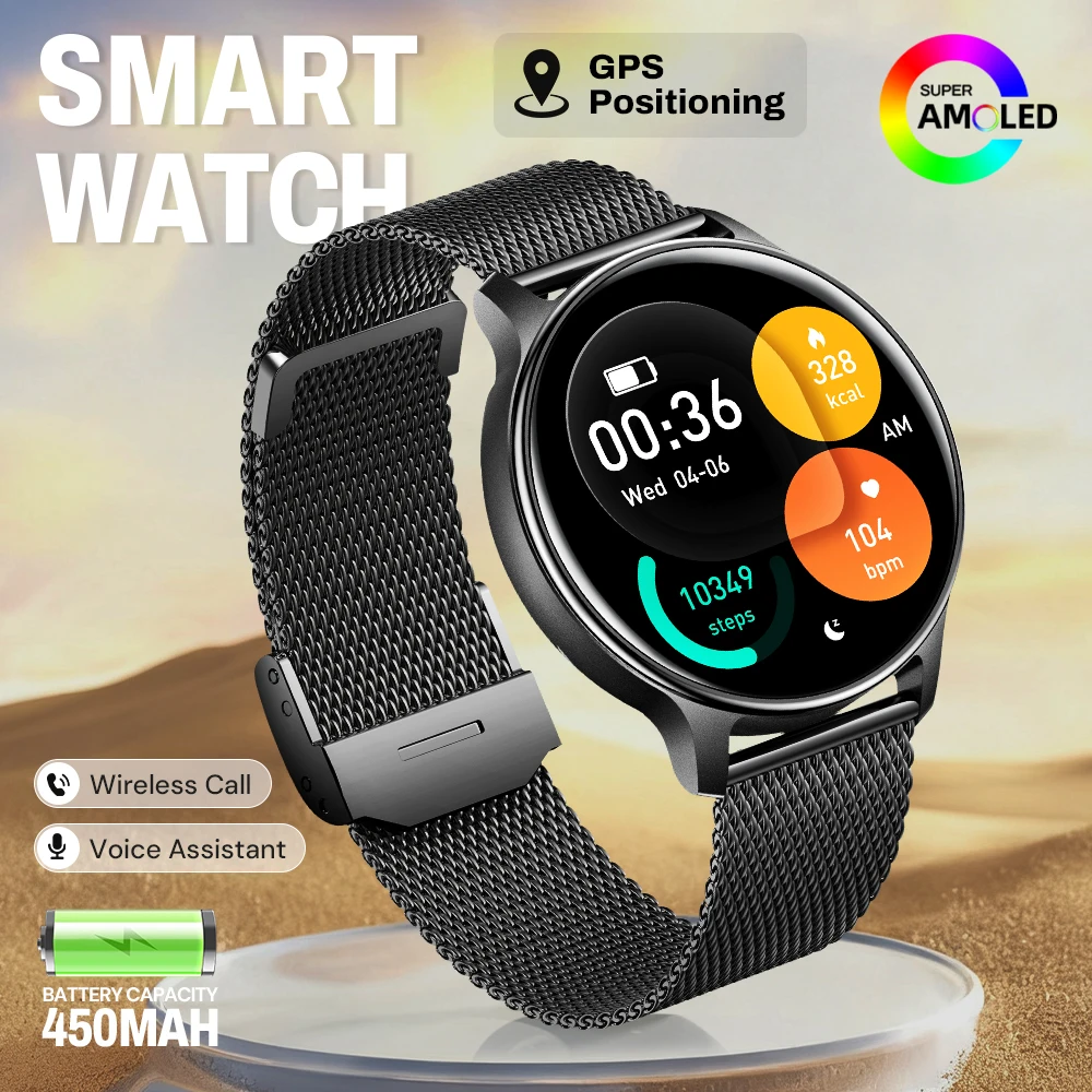

HT43 Smart Watch with 450mAh Battery AMOLED Display GPS Positioning 3ATM Waterproof Bluetooth Call Heart Rate & Blood Oxygen Mon
