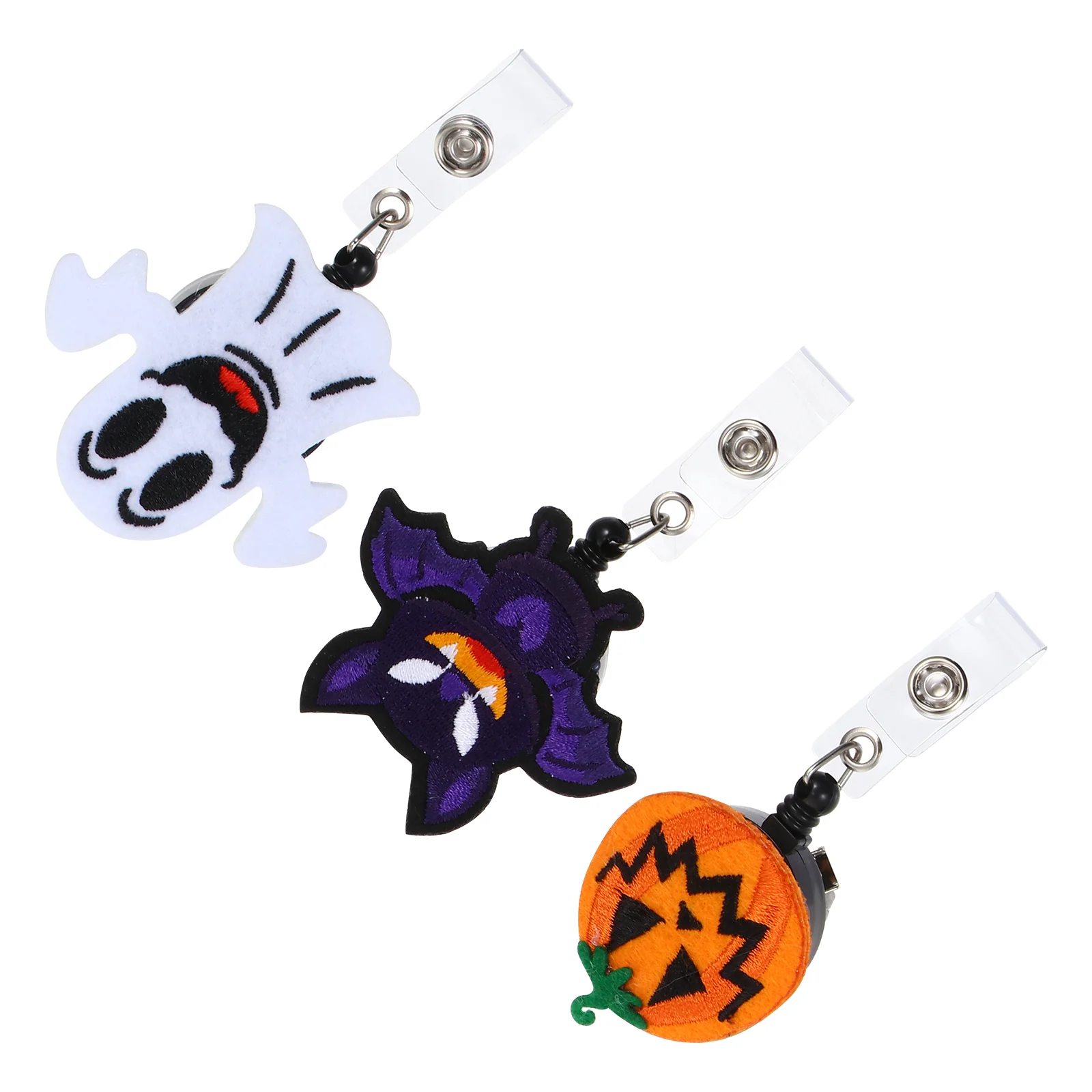 3 Pcs Halloween Can Buckle ID Holder Kids Retractable Badge Reels Key Ring Lovely Holders Creative Chain Felt Bat