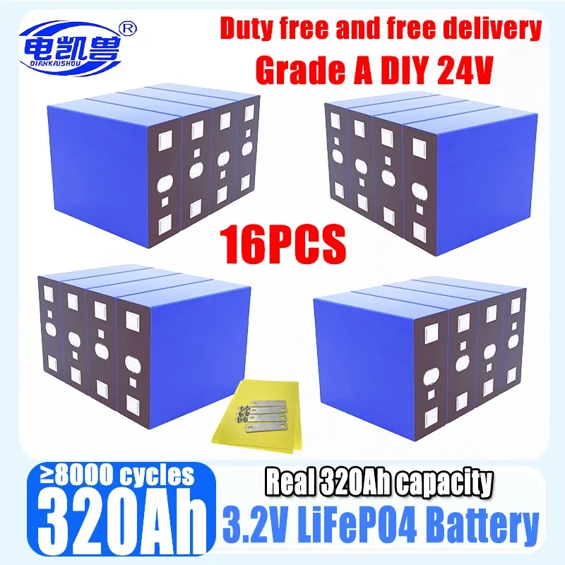 

16 pcs 320ah 3.2v New Lifepo4 Rechargeable Battery Lithium Iron Phosphate Cell 24V 48V Travel Solar Campers batteries Duty-free