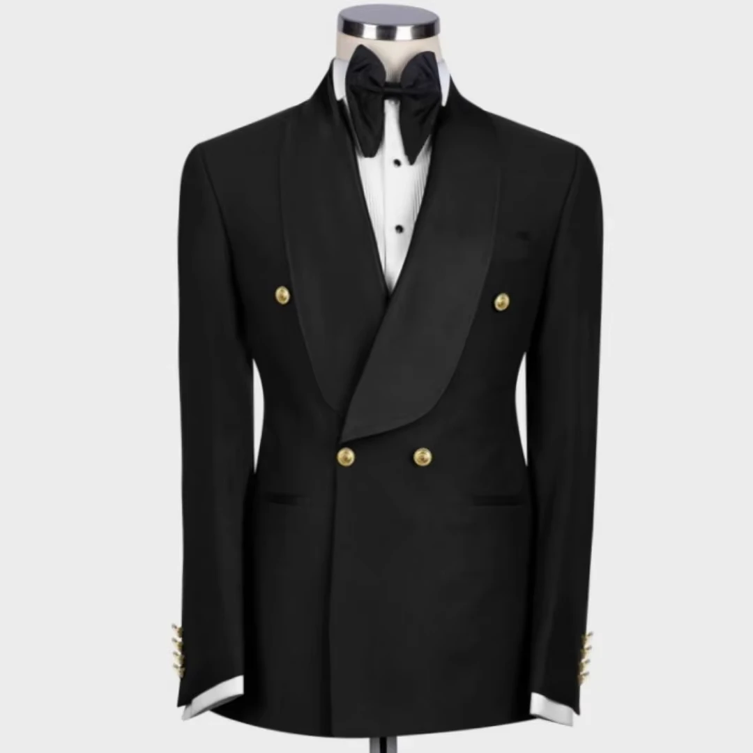 

Men Suit 1 Piece Black Double Button With Lapel Gold Button For Wedding Banquet Party Work Office Business Jacket