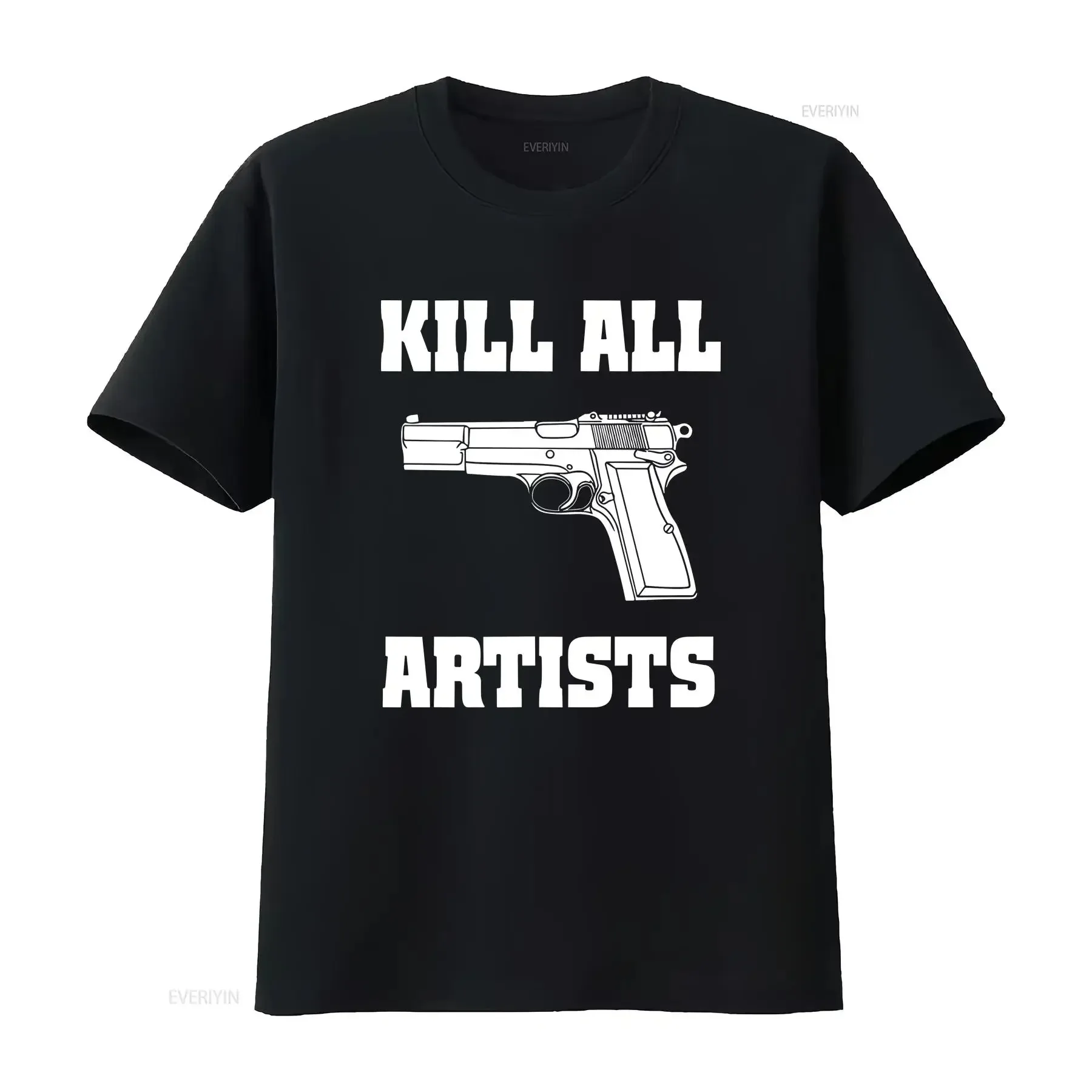 Kill All Artists T Shirt vintage Washed Casual Versatile Soft homme Top For Everyday Wear designer clothes graphic Breathable