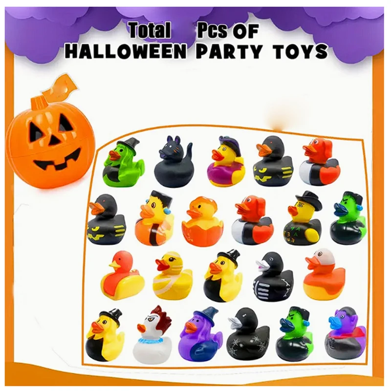 24/48 Pcs Halloween Rubber Ducks With Pumpkin box Accessories Jeep Duckies Toys for Kids Halloween Party Favors