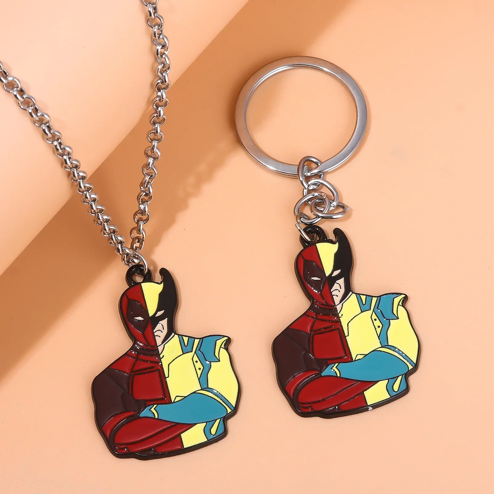 Deadpool 3 Wolverine New Avengers Universe Red and Yellow Color Matching Keychain Necklace Fashion Jewelry Gift for Friends