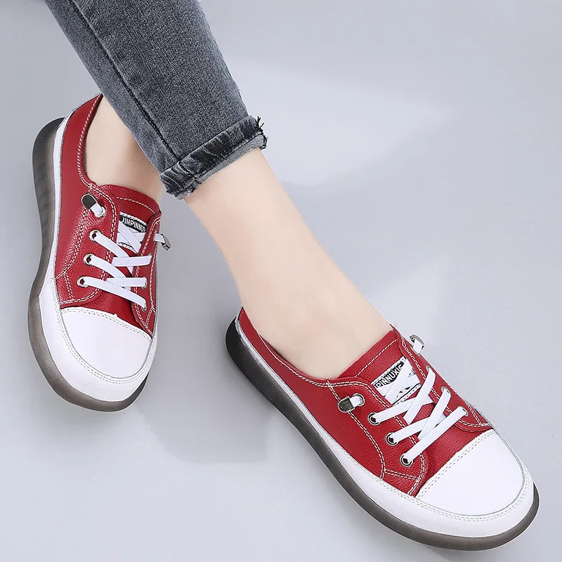 Genuine Leather Summer Outdoor Walking Vulcanized Shoes Women Soft Sole Jogging Sneakers Woman Flat Trainers Fitness Footwear