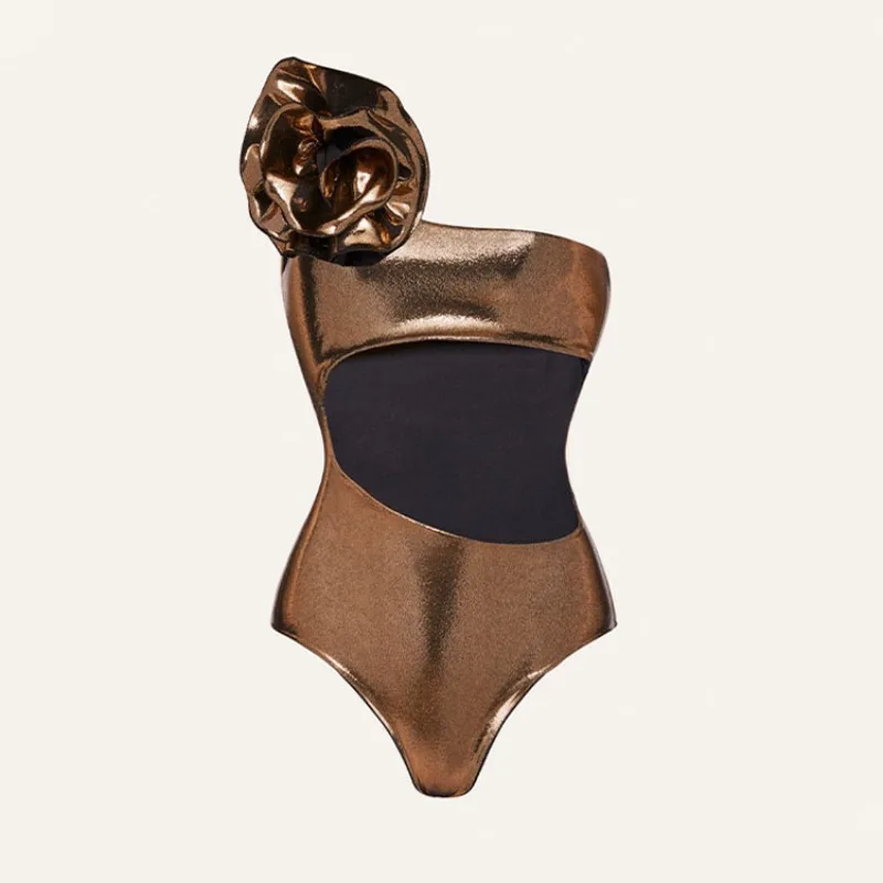 One Piece Swimsuit For Women European And American One-piece Swimsuit One Shoulder Hollow Three-dimensional Flower Sexy Swimsuit