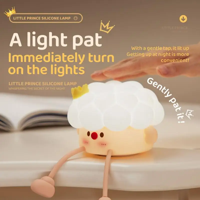 Night Light For Kids 3 Levels Dimmable Bedside Touch Lamp Cartoon Prince Silicone Clap Light Bedside Lamp Dimmable Touch Lamp