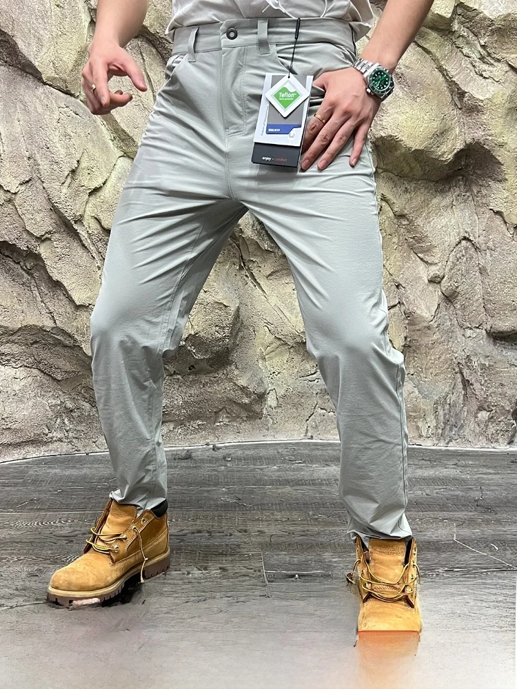 

Leavo Johnson Men's Elastic Breathable Casual Pants Simple Busin Long Trousers Straight Leg Zipper Closure Daily Wear