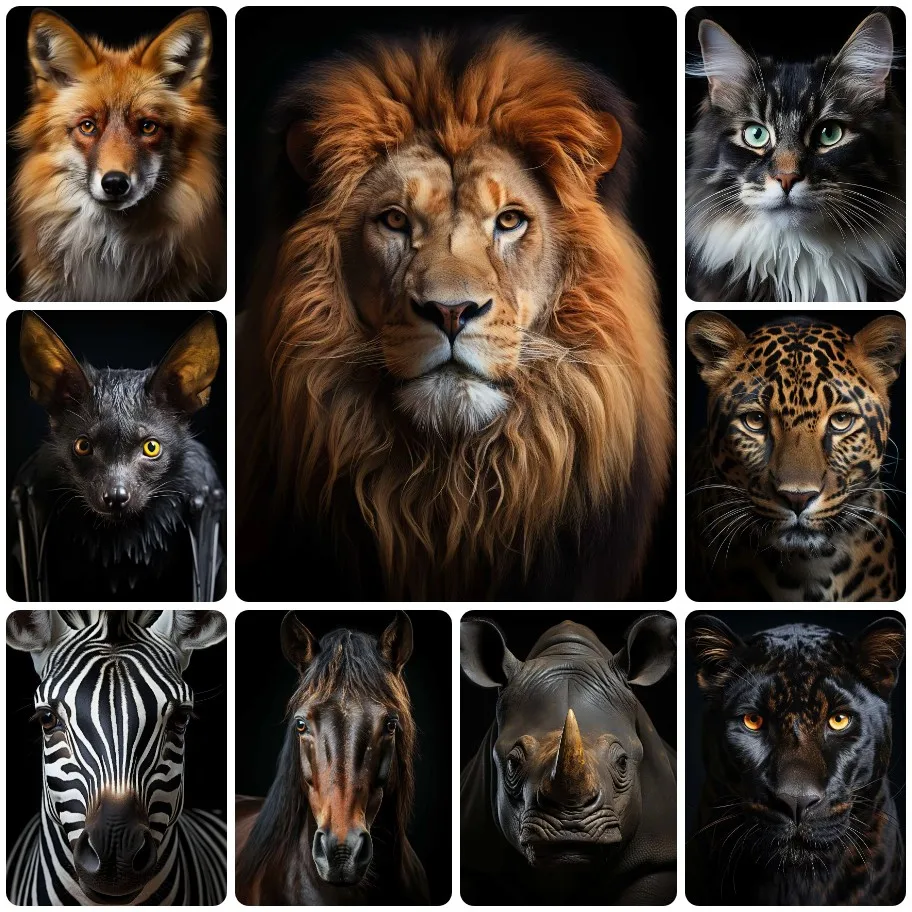 5D DIY Realistische Tierporträts Diamantmalerei, Löwe, Leopard und Zebra Wandkunst für Wohnzimmer Schlafzimmer Heimdekoration
