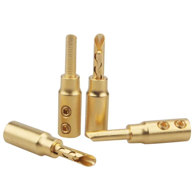 4pcs Gold Plated Banana Plug Welding Free Sawtooth HiFi Audio Speaker Cable Banana Plug Connector