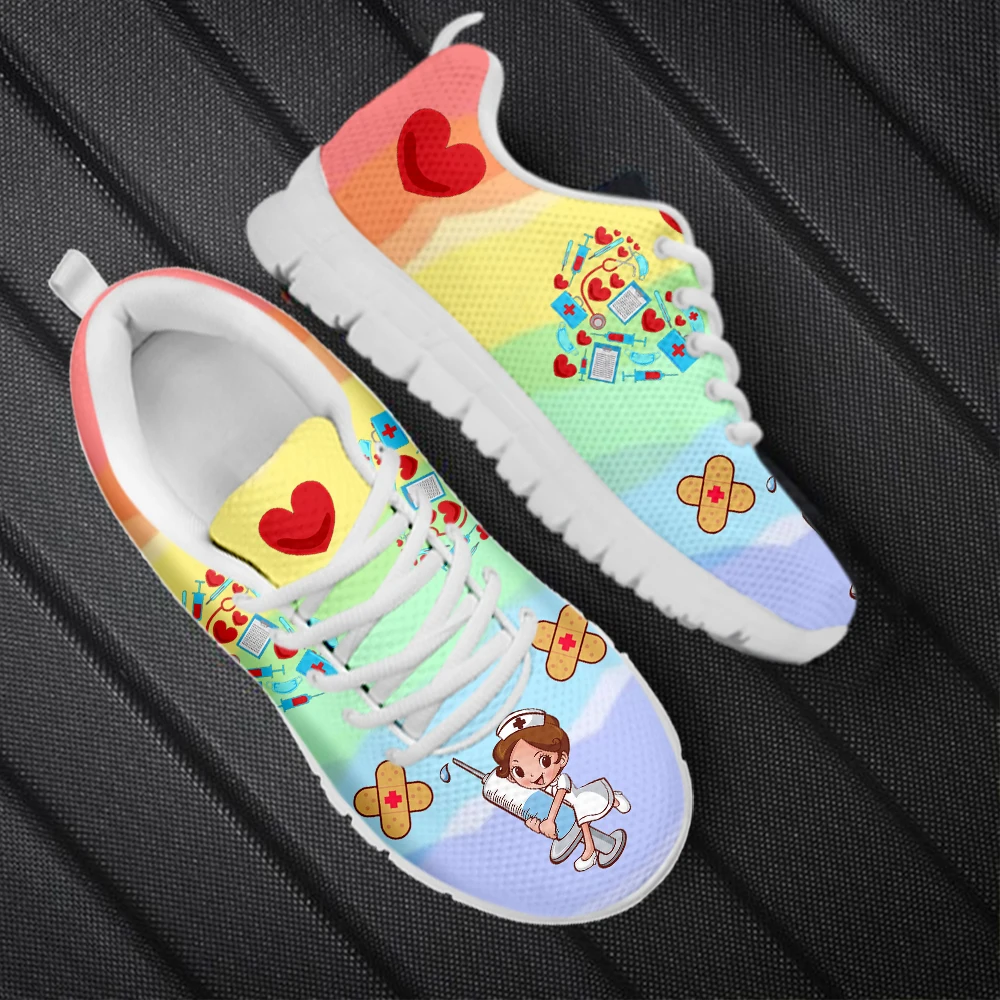 INSTANTARTS Women's Casual Nursing Shoes Autumn Sneakers Nurse Girls Medical Tool Print Lace-up Shoes Plus Size Walking Footwear