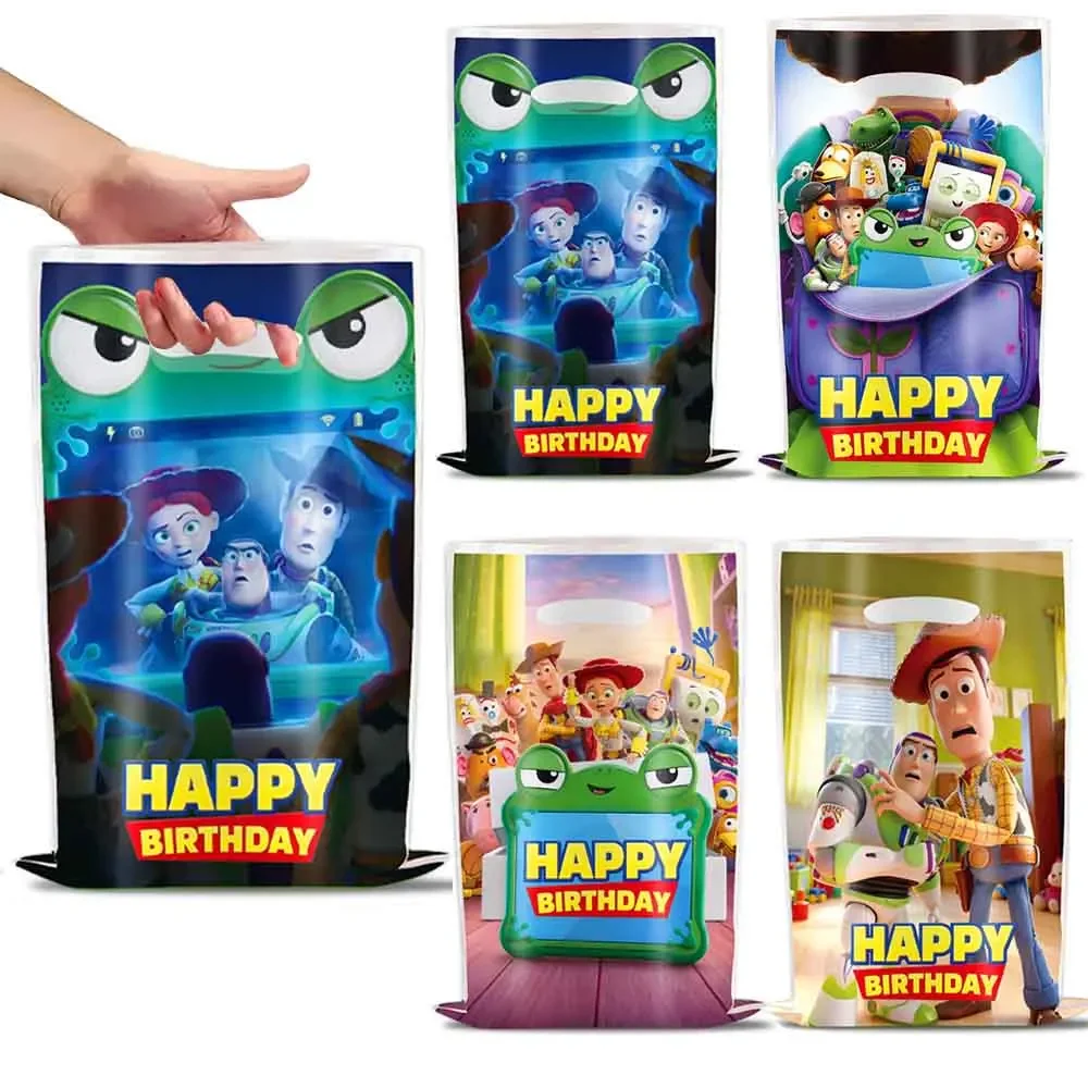 10–100 Stück Toy Story-Geschenktüten zum Geburtstag, Plastiktüten für Süßigkeiten und Schätze mit Griffen, geeignet für Partygeschenke und Werbegeschenke – Detail 2