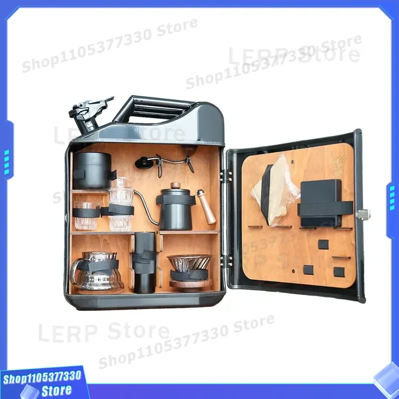 Portable Black Steel Jerry Jar Coffee Set Reusable Outdoor Drinking Utensils Customizable Gift Box Perfect for Adventure