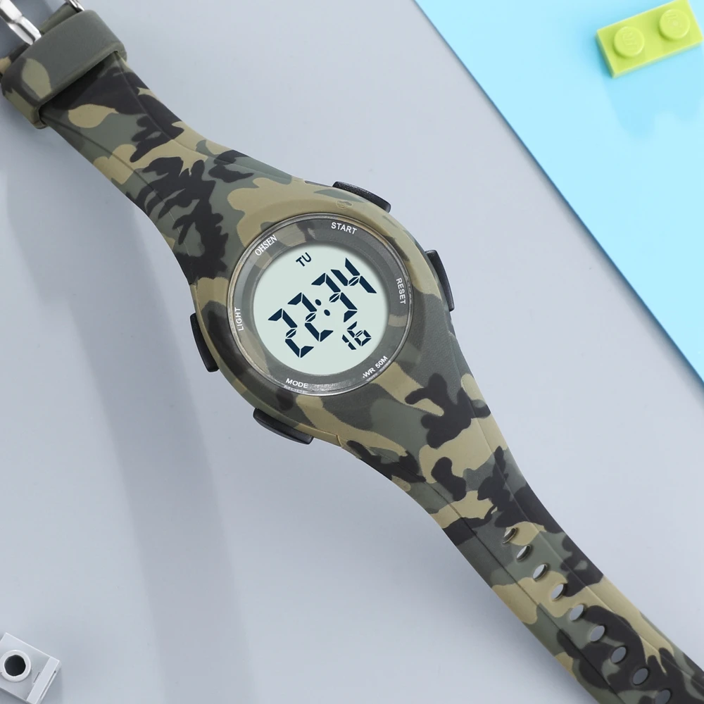 OHSEN jam tangan Digital untuk anak laki-laki perempuan, jam tangan olahraga Tentara tahan air 50M LED Alarm Stopwatch elektronik untuk anak-anak