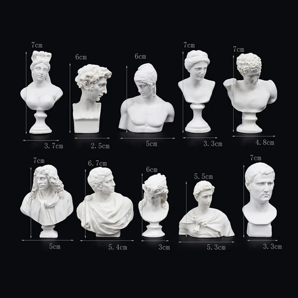 10 Pieces Famous Sculpture Plaster Bust Statue Greek Mythology Figurine Gypsum Portraits Drawing Practice Crafts