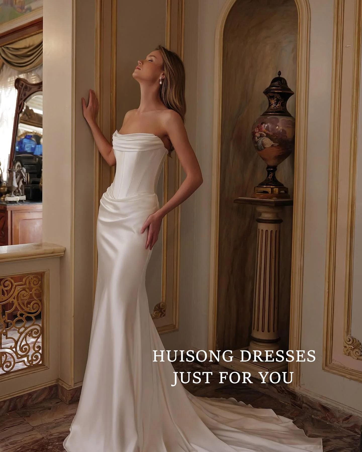 

HUISONG Customized robe de mariée Satin Mermaid Wedding Dresses Sleeveless Beach Bridal Gown Vestidos De Novia