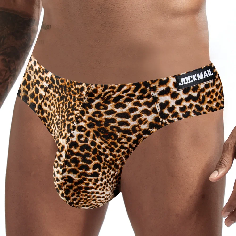 Jockmail Ropa Interior Hombre Hot Sexy Low Waist Leopard Pattern Thong Snake Jockstrsps Man GST Rings Soft and Comfortable