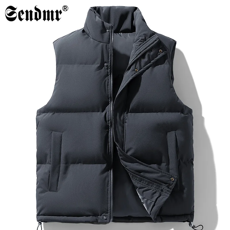 

Down Cotton Autumn Winter Men's Plus Size Stand Collar Sleeveless Warm New Style Vest Jacket Cross-Border