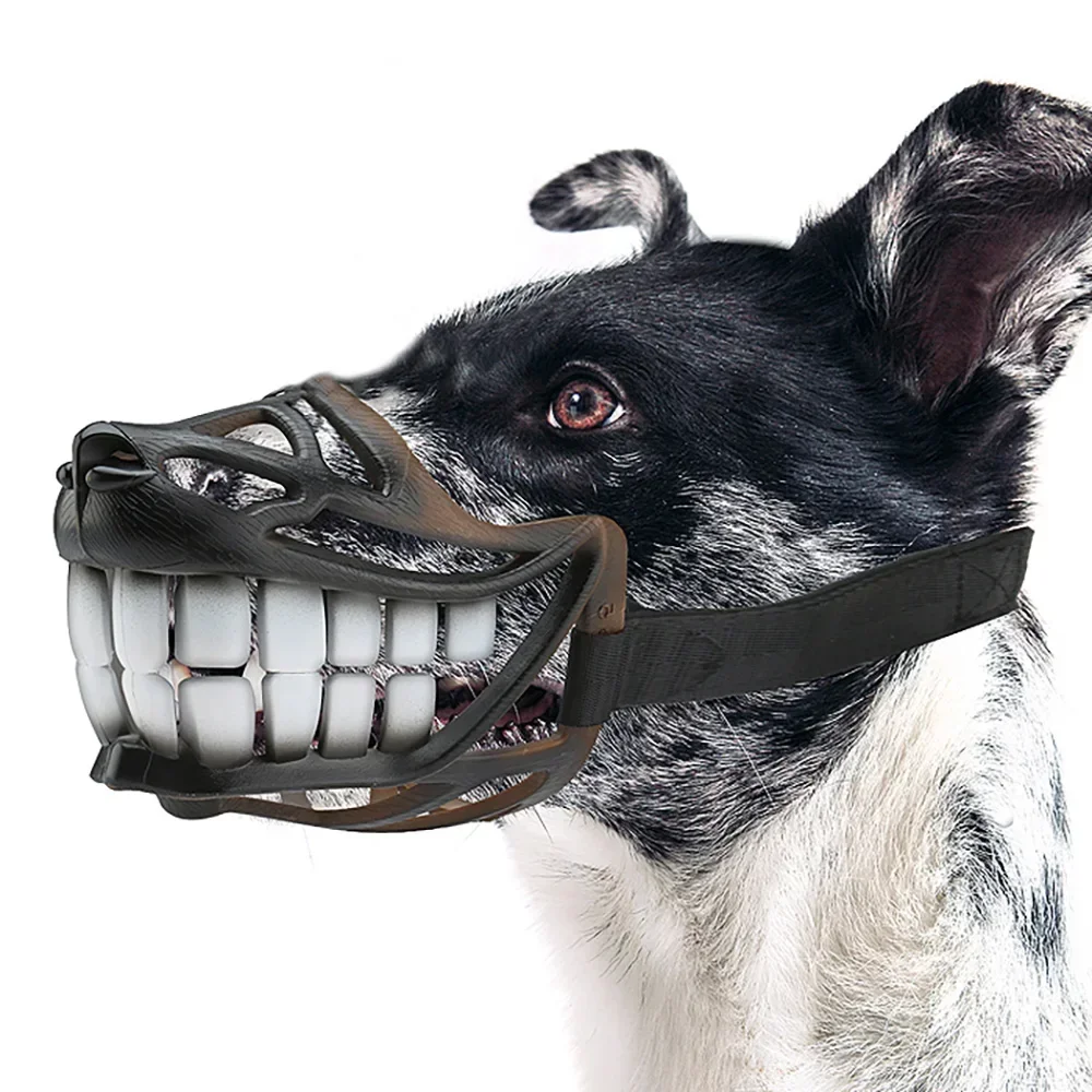 Smiling Scary Dog Muzzles Anti-bite Funny Mask Costume Waterproof Muzzle Pitbull Spooky Pup Creepy Dog Barker For Halloween Dog