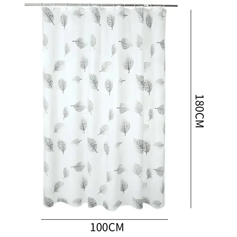 Bathroom Shower Curtains PEVA Waterproof Thickening Bath Curtain With Hooks Rustproof Metal Grommets Leaf Pattern Shower Curtain image 6