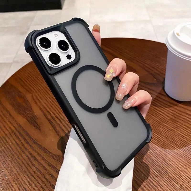 

Magnetic Luxury Matte Fall prevention Armor Shockproof Case For iPhone 15 14 13 17 16 Pro Max Wireless Charge For Magsafe Cover