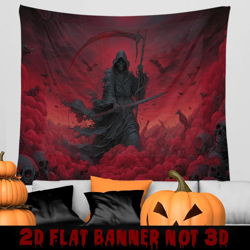 Black Gothic Death Tapestry - Eerie Blood Theme Design for Halloween Decoration