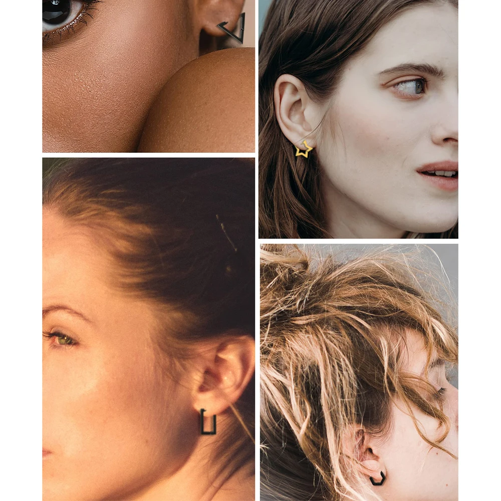 1/3/6 Pairs Minimalist Stainless Steel Small Dainty Geometric Square Triangle Star Rectangle Hoop Huggies Earrings for Men Women