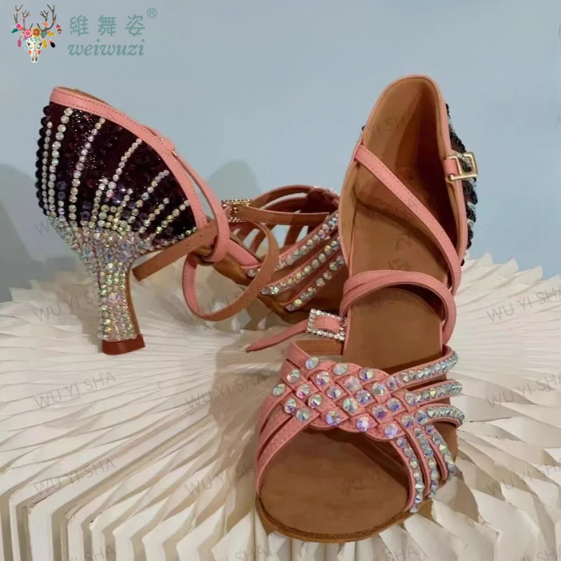 

Танцевальные туфли для женщин: румба, ча-ча-ча, танго. Профессиональные туфли для выступлений, для девочек-подростков, полностью инкрустированные стразами AB. Обувь для латиноамериканских и современных танцев, для соревнований.