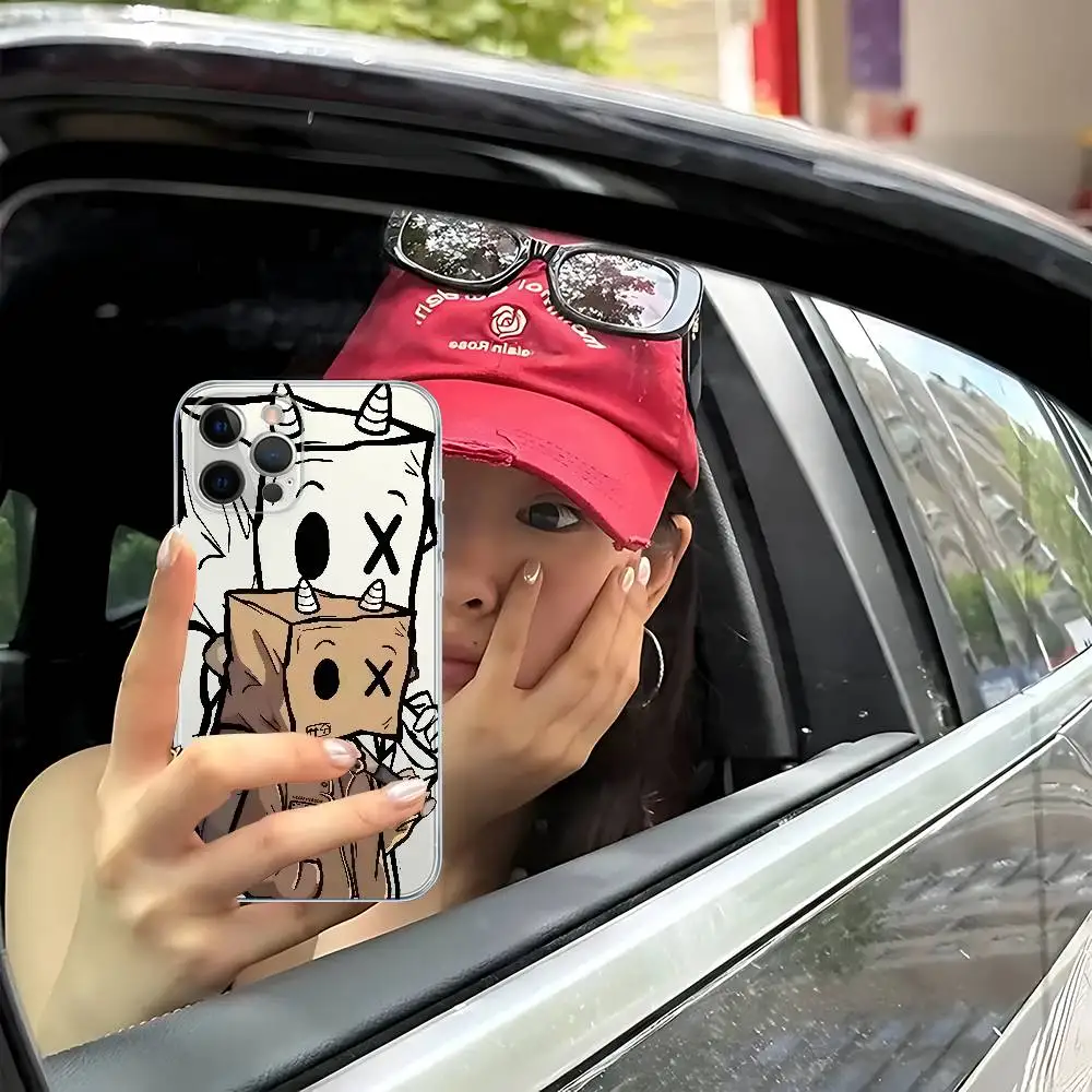 كارتون ورقة رجل نمط آيفون 11 12 13 14 15 16 17 برو ماكس زائد الهواء شفافة واضحة للصدمات