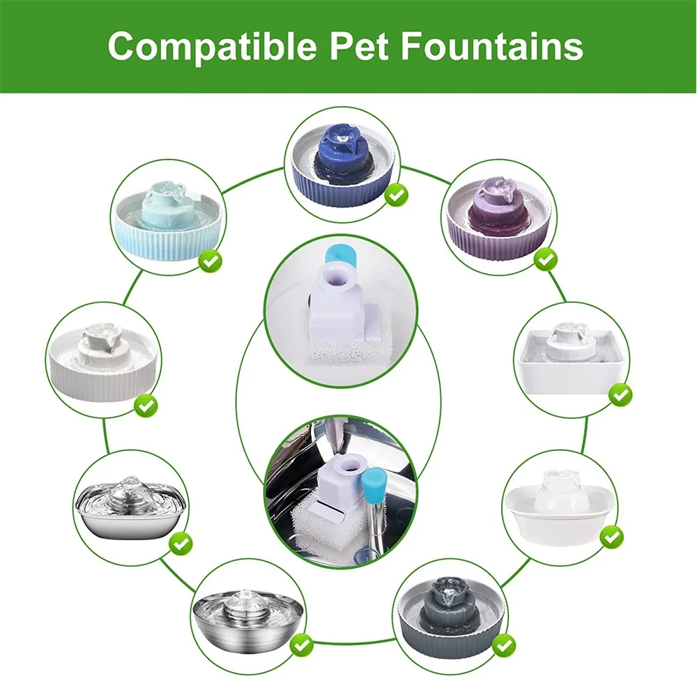 Pet Fountain Replacement Filters, 8PCS Cat Water Fountain Carbon Filters and 2PCS Foam Filters for Cake Ceramic Cat Fountain