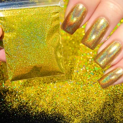 5g Holographic Laser Gold Glitter Powder 0.2mm 1/128 Colorful Glitter Powder DIY 3D Gold Laser Manicure Powder &*&