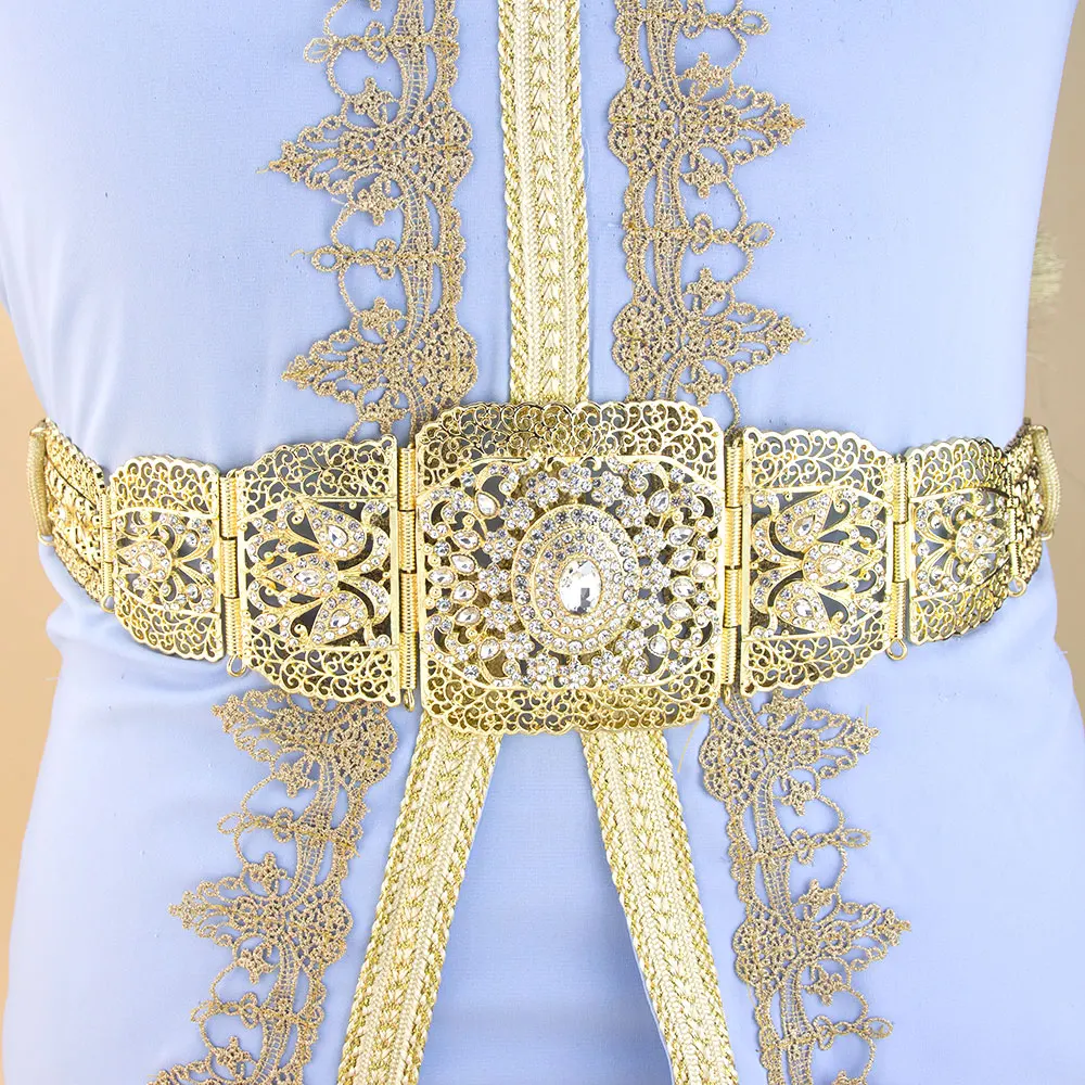 Crystal Morocco Caftan Belt For Women Ethnic Arabic Robe Rope Waist Belt Hollow Arabesque Daily Party Jewelry