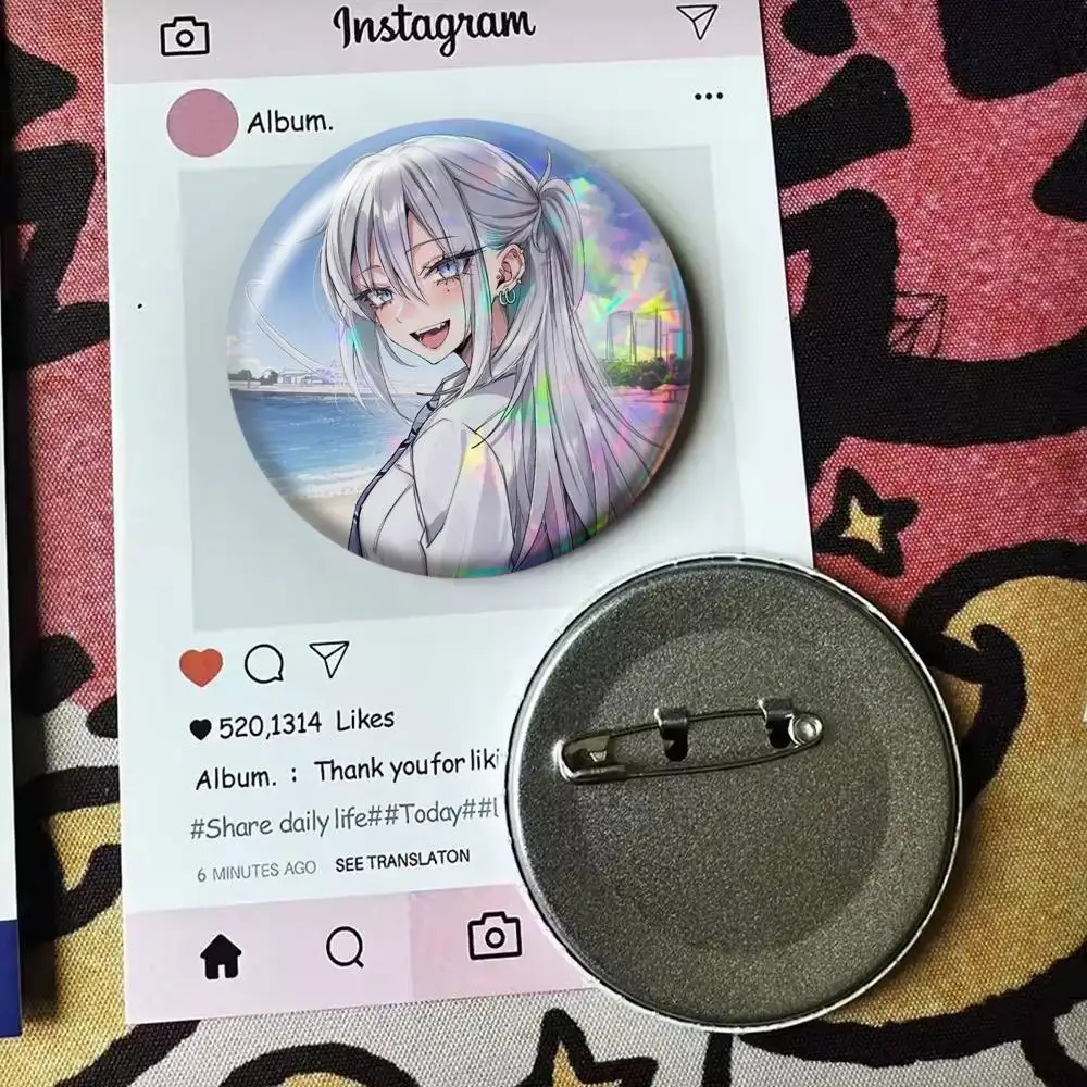 H-Haimiya Mio Cute Senpai  Laser Badge Applicable For Backpack Clothes Hats Decor Creative Accessories