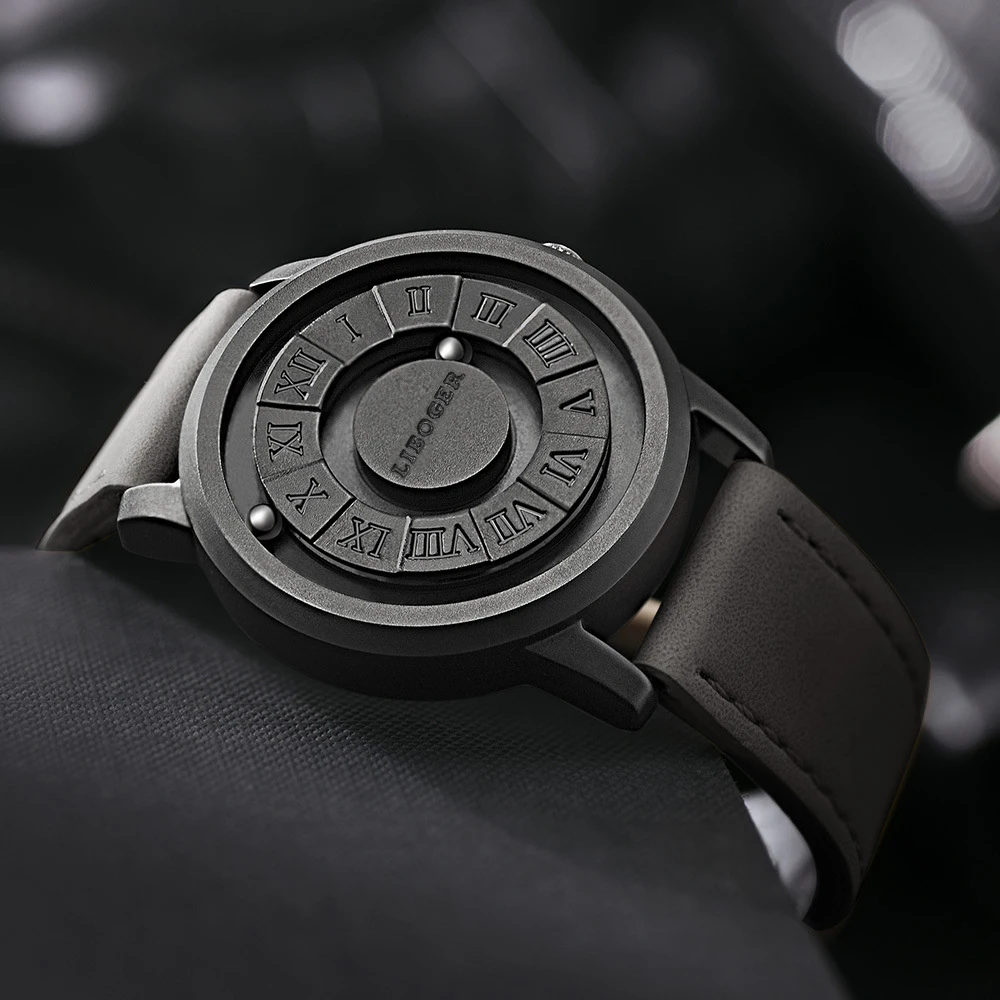Vintage Magnetic Steel Ball Hand Men Watch High Quality Touch To Read Time New Design PU Leather Strap Quartz Wristwatch For Mal