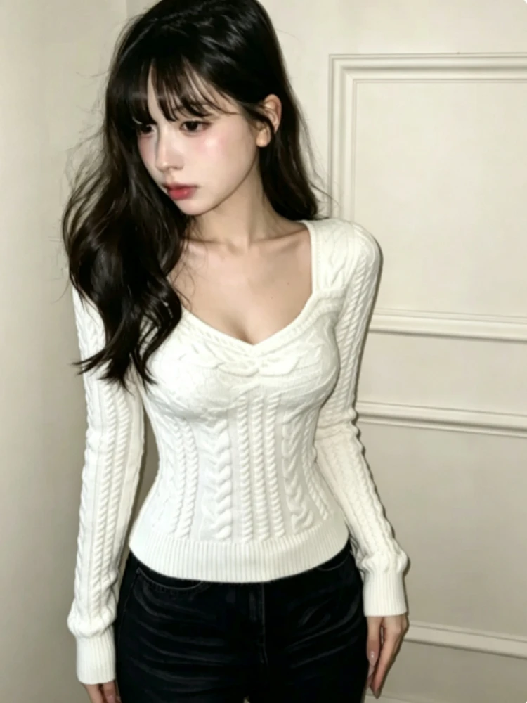 Women Slim Fit Knitted Jumper Harajuku Korean Subculture Gothic Pullover Casual Elegant Chic Streetwear Sweater Daily Clothing
