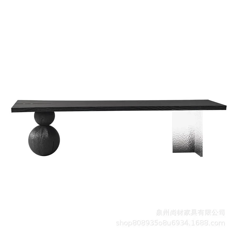 

Wabi-sabi style solid wood tea table, Fulu whole board, carbonized black large board tea table, acrylic gradient creative tea