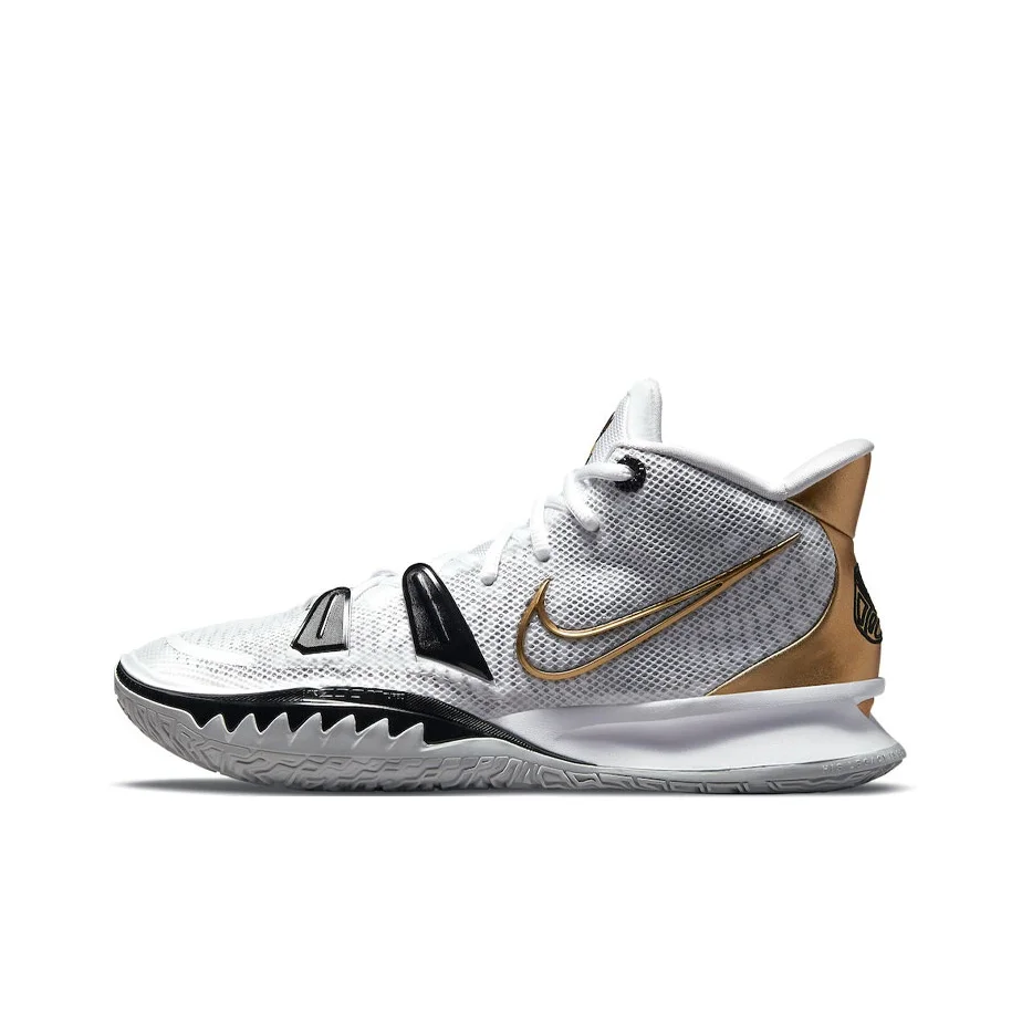 Nike Kyrie 7 Basketball Shoes Unisex Mid Top White/Black/Gold CQ9327-101
