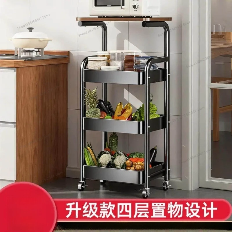 For Four-layer Wheeled Trolley Shelves, Kitchen Floor-to-ceiling Multi-layer Living Room Snack Shelves