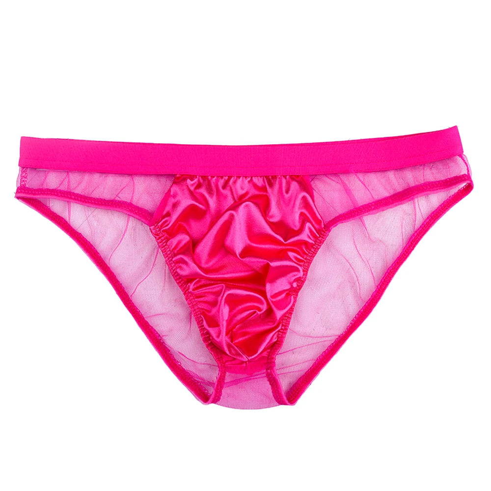 

Lingerie Men Briefs Rose Red/Red/White/Black Mesh Satin Breathable Briefs Low Waist Perspective Panties for Men