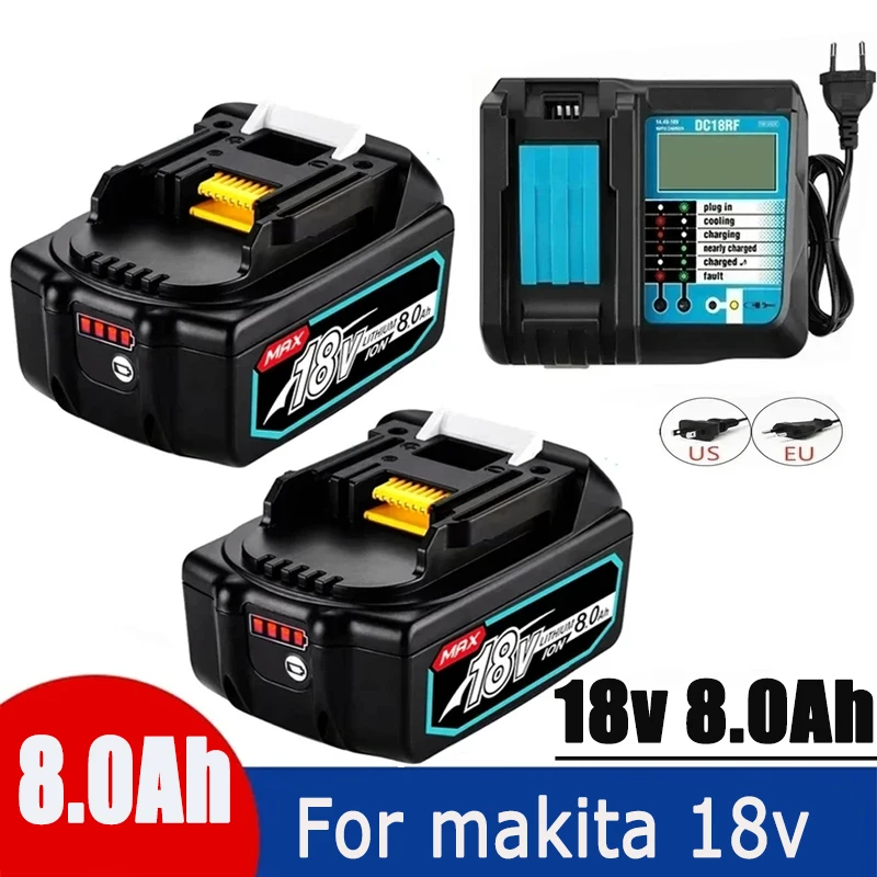 

Rechargeable Battery BL1860B 18V 8000mAh Backup Battery For Makita 18VBL1860 BL1840 BL1850 Cordless Drill With DC18RF 3A Charger