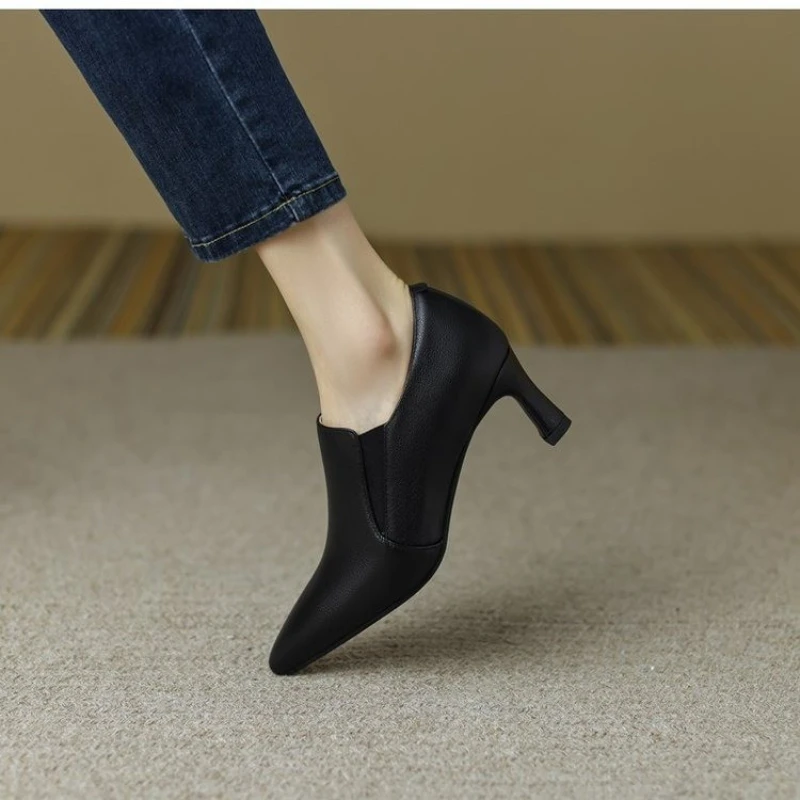 2024 New High Quality Shoes for Women High Heels Autumn Solid Color Leather Shoes Sexy Party Platform Non-slip Women’s Shoes