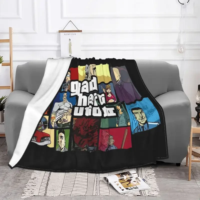 Grand Theft Auto Anime Plaid Blanket Fleece All Season Portable Warm Throw Blanket for Bedding Office Quilt